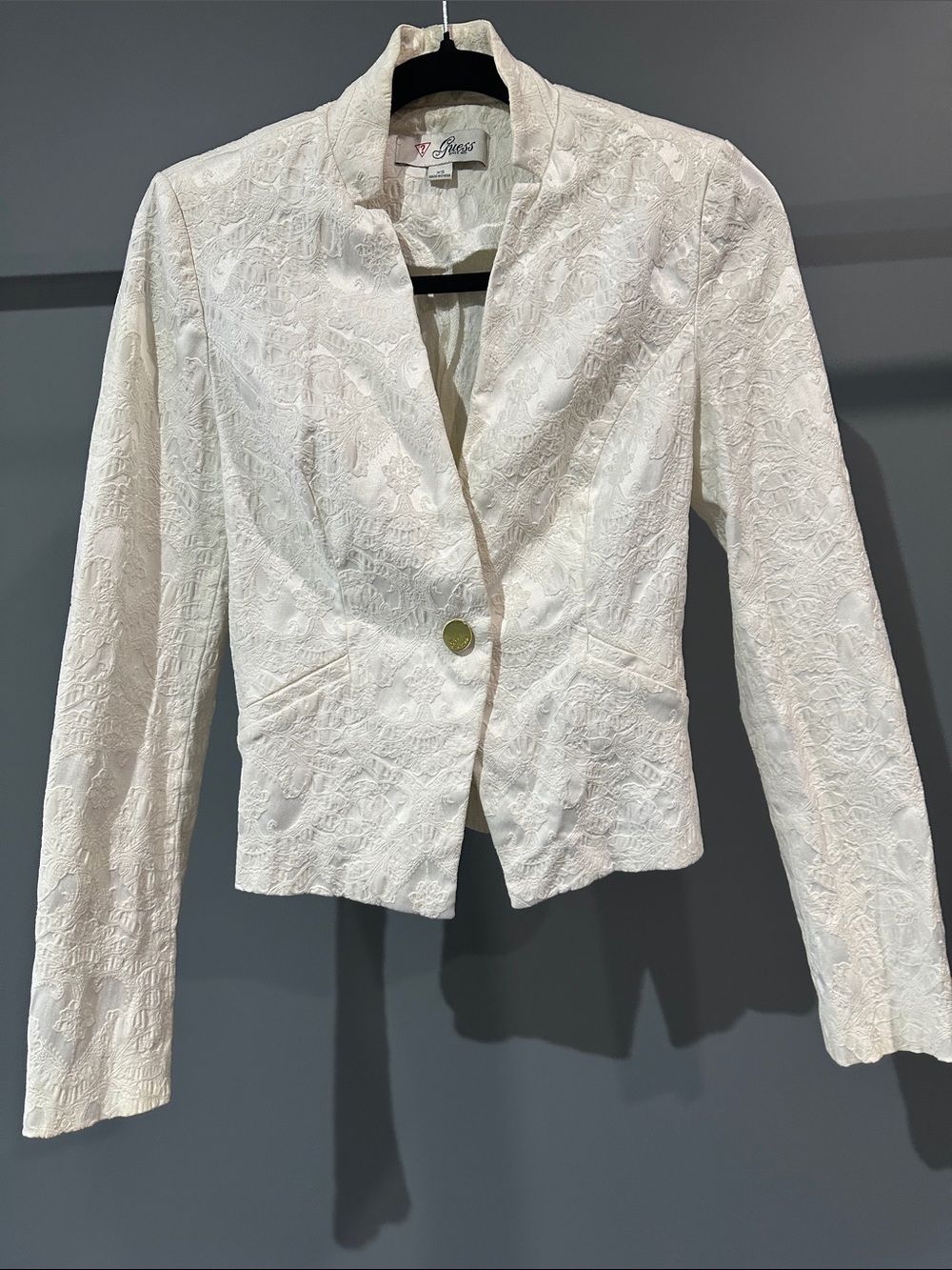 Guess White Embroidered Single-Button Blazer